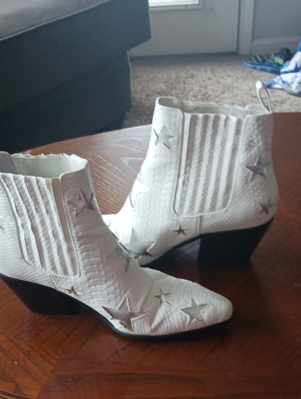 Betsey Johnson White Star-Studded Ankle Booties
